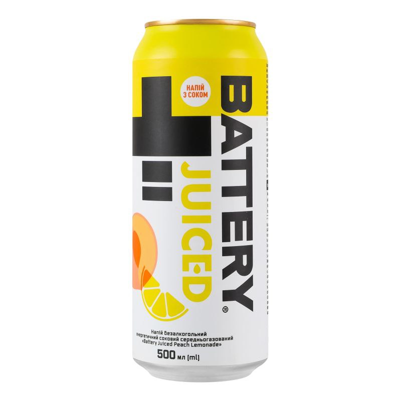 Енергетичний б/а напій Battery Juiced Peach Lemonade 0.5 л з/б